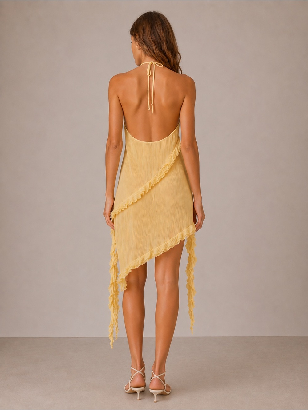 ZARA Asymmetrical Yellow dress with pleats and ruffles S NWT - Picture 2 of 16